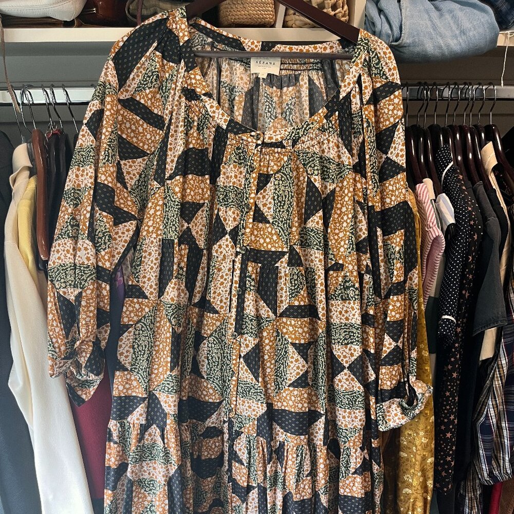 Sezane Yuliana Dress in Graphic Patchwork - Size 36